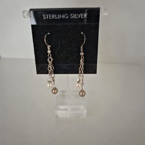 Sterling Silver Chain Drop Earrings with Swarovski Pearls